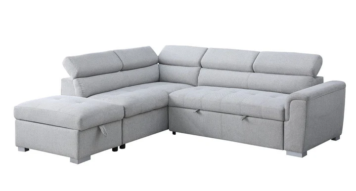 DIVINE SLEEPER SECTIONAL W/ STORAGE OTTOMAN – LIGHT GREY
